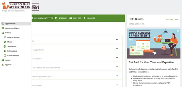 Simply Schedule Appointments dashboard
