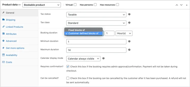 WooCommerce Bookings dashboard