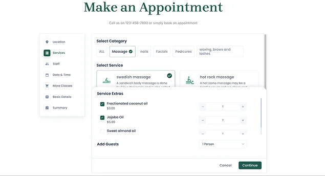 add service extras in BookingPress frontend demo