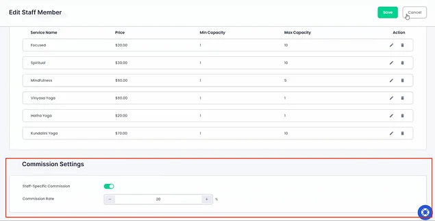 assign different commission rates to individual staff member 