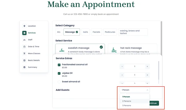 booking for multiple person in BookingPress demo