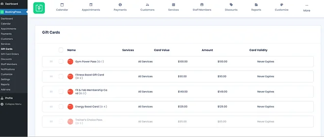 gift cards in BookingPress