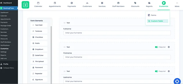 add custom fields in booking form with BookingPress