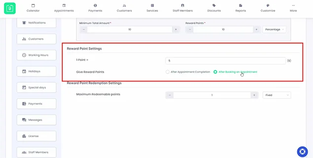 enable after booking reward in mycred setting
