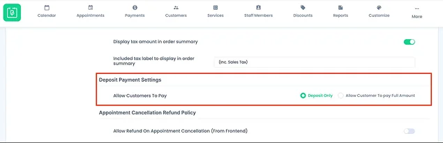 enable payment deposit in BookingPress