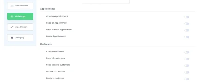 enable permissions in api setting