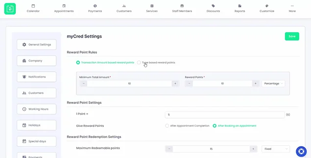 enable transaction amount based reward in mycred setting