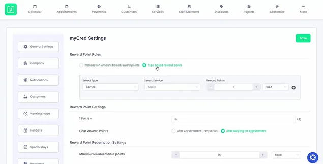 enable type based reward in mycread setting