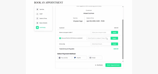 final booking stage in appointment booking