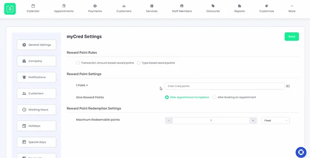 mycred setting in bookingpress