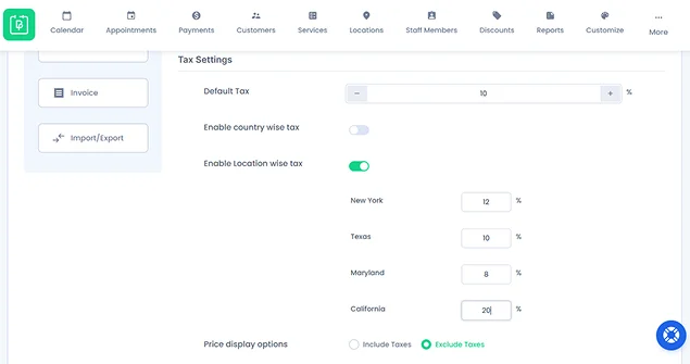 apply location wise tax rates