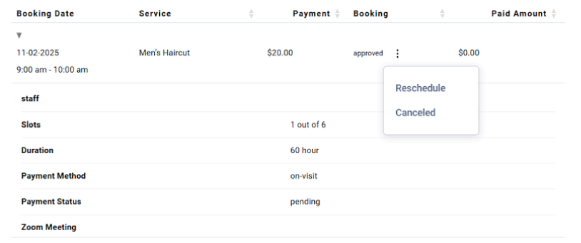 appointment details in bookingor