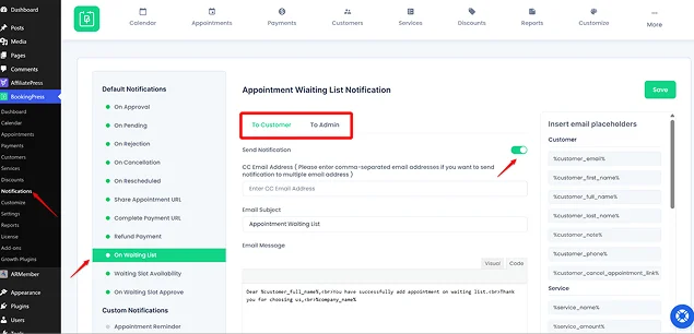 appointment waiting list notification