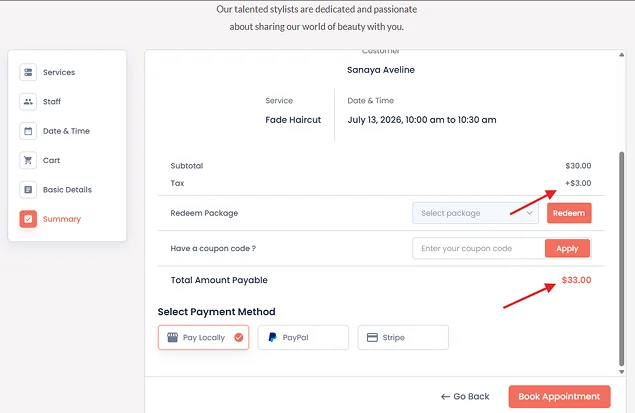 automatic tax calculation in user total amount