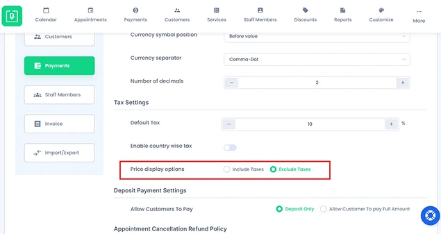 exclude taxes in tax setting