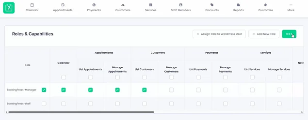 give role based permissions