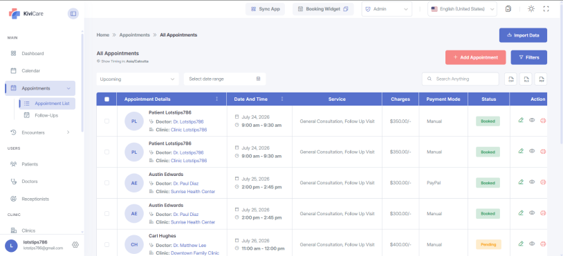 kivi care appointments tab