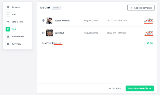 add services in cart