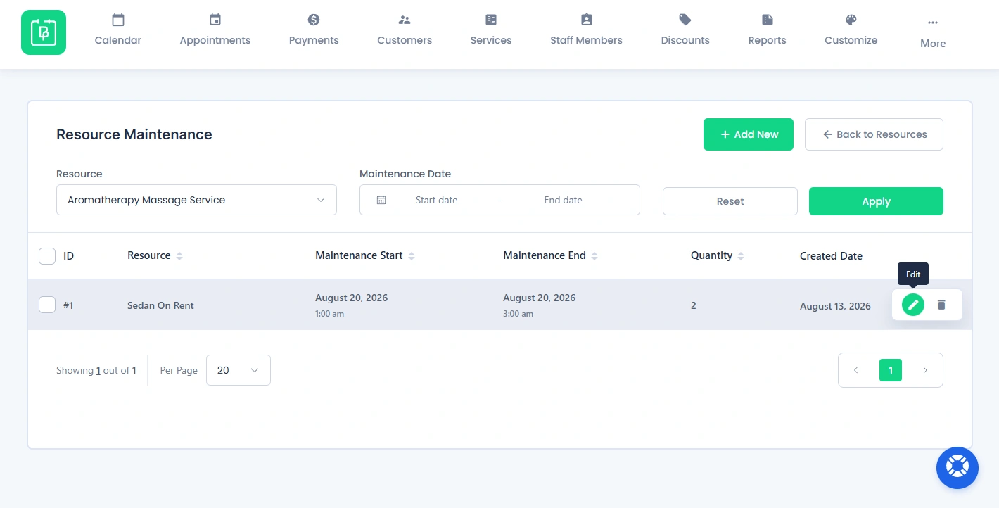 Edit Resource Maintenance Record