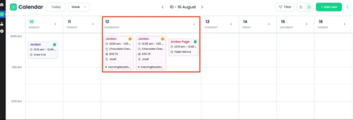 view whole booking schedule for a particular day