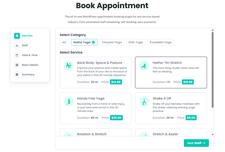yoga class booking in bookingpress