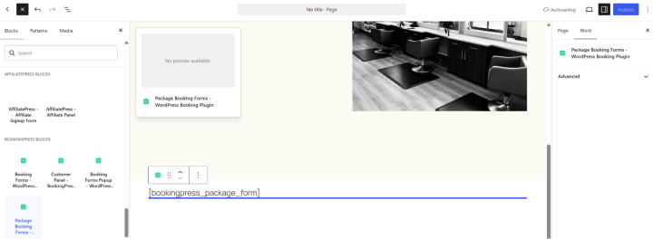 bookingpress booking package form sortcode
