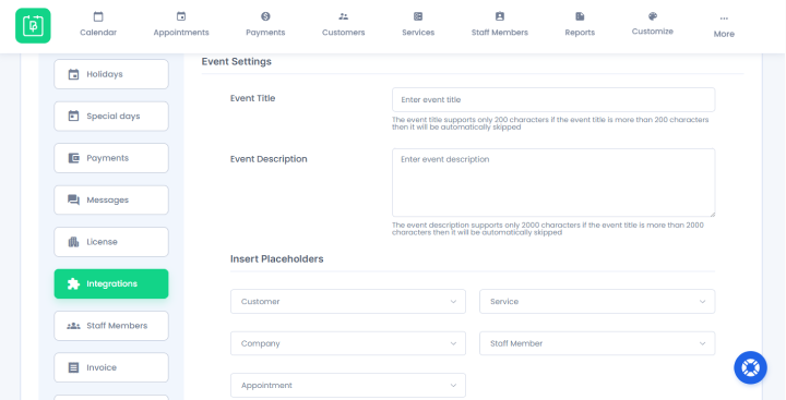 customize virtual appointment details