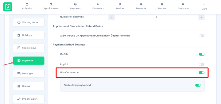 enable woocommerce payment setting