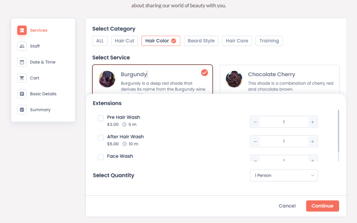 hair salon booking with bookingpress