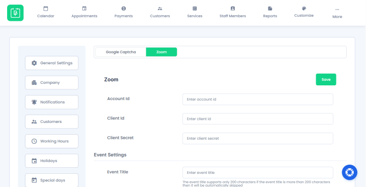 zoom setting in bookingpress