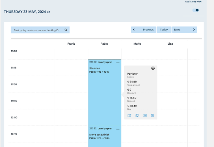 booking schedule in salon booking system