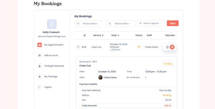 client profile and appointment history