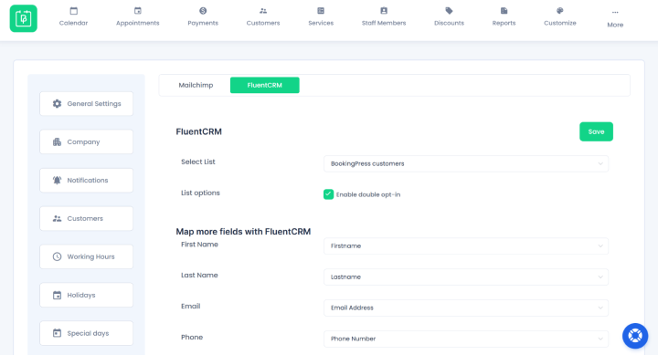 mapped field from fluentcrm