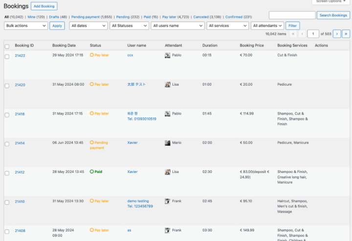 salon booking system dashboard