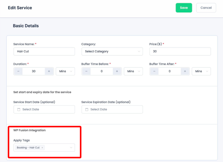select service tag for crm