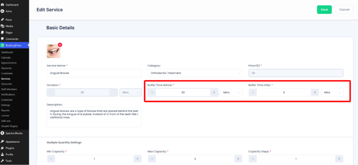 set buffer time between bookings