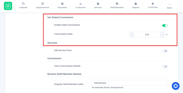 set default commission rate