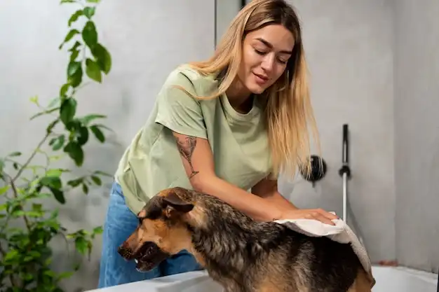 Dog being washed