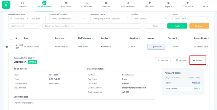zoom integration in bookingpress